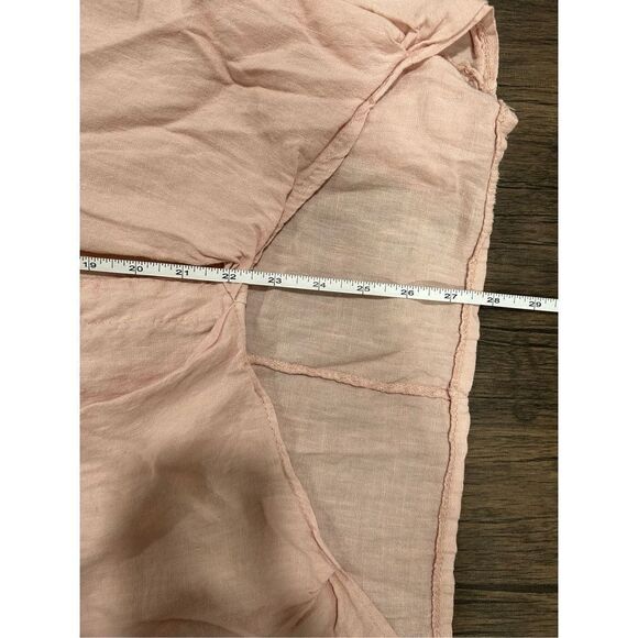 Saga Blush Pink 100% linen Italy Asymmetrical V-Neck Adjustable Cuff Blouse Size - Picture 14 of 16